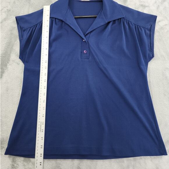 Vintage Mardi Modes Cap Sleeve Collar Polo Shirt Size 16 Blue Stretch Pleated - Picture 6 of 7